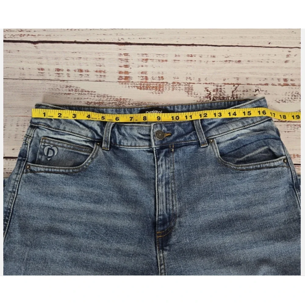 Desigual Women's Wide Leg Jeans US (12) High Waist Crop Med Rinse Preppy Boho